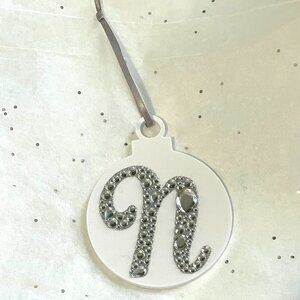 Initial N Rhinestone White Christmas Ornament-New!